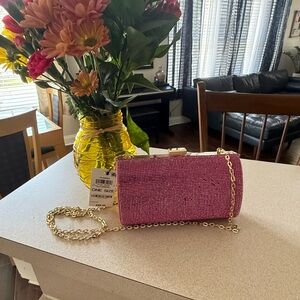 INC International Concepts Pink Clutch with Gold Chain